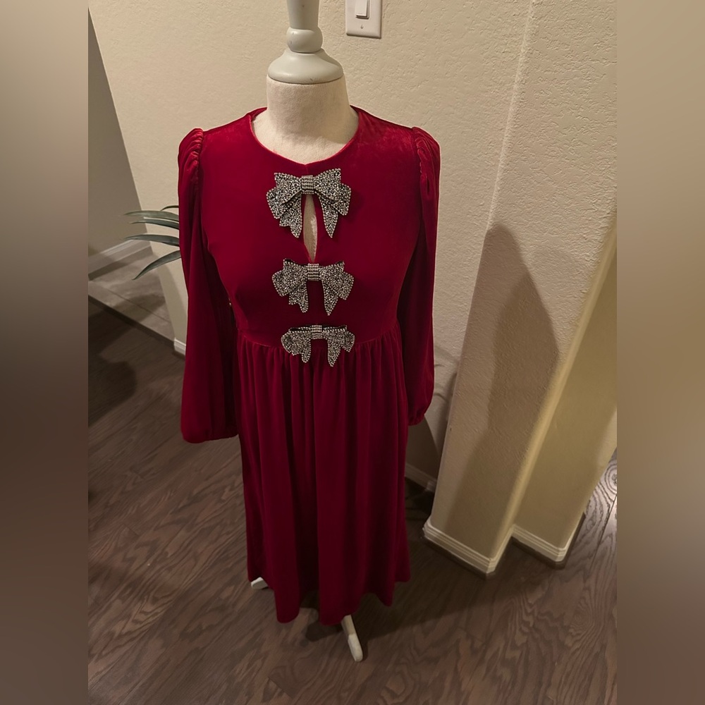 ❤️❤️Sugarlips Red Kids Dress with Glittering Silver Bows